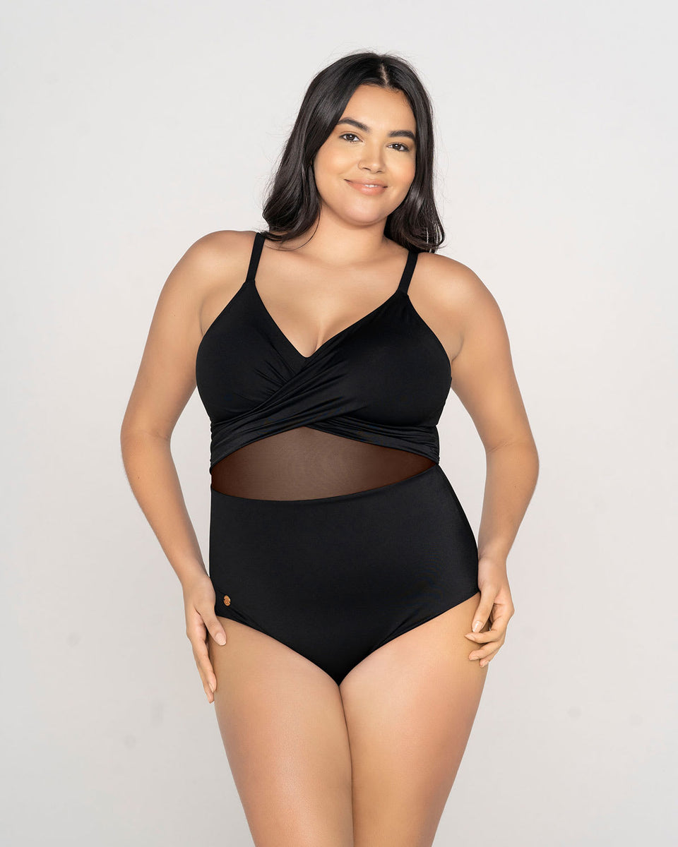 Vestido de baño entero con realce medio de busto y control suave de abdomen