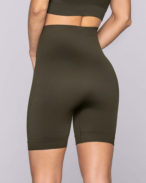 Short ciclista sin costuras control fuerte en abdomen medio y moderado en muslos#color_695-verde-oscuro
