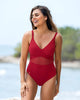 Vestido de baño entero control suave de abdomen elaborado con nylon reciclado#color_309-rojo-oscuro