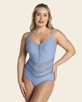 Vestido de baño tecnología control suave de abdomen anudable en espalda#color_512-azul-claro