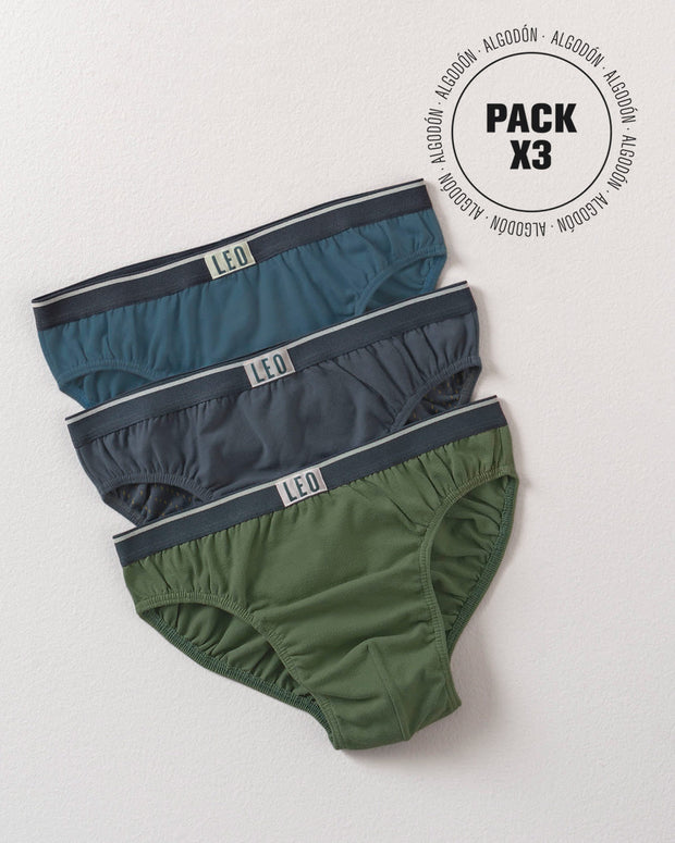 Paquete x3 calzoncillos clásicos en algodón#color_s18-azul-verde-gris-oscuro