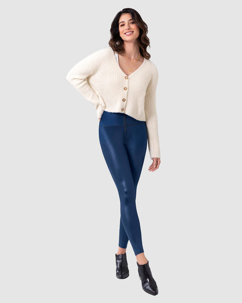 Leggings con acabado efecto cuero con control de abdomen#color_546-azul-oscuro