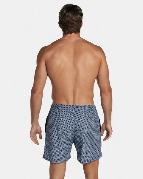 Pantaloneta de baño masculina con práctico bolsillo al lado derecho#color_055-estampado-azul-oscuro