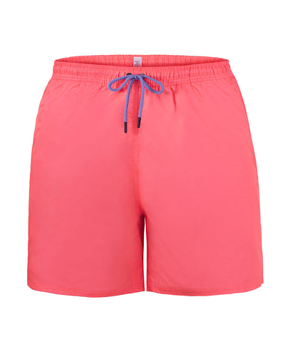 Pantaloneta de baño masculina con práctico bolsillo al lado derecho#color_375-coral-neon