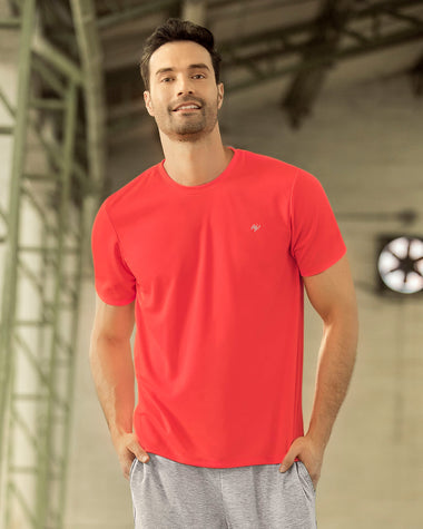 Camiseta deportiva masculina semiajustada de secado rápido#color_273-naranja