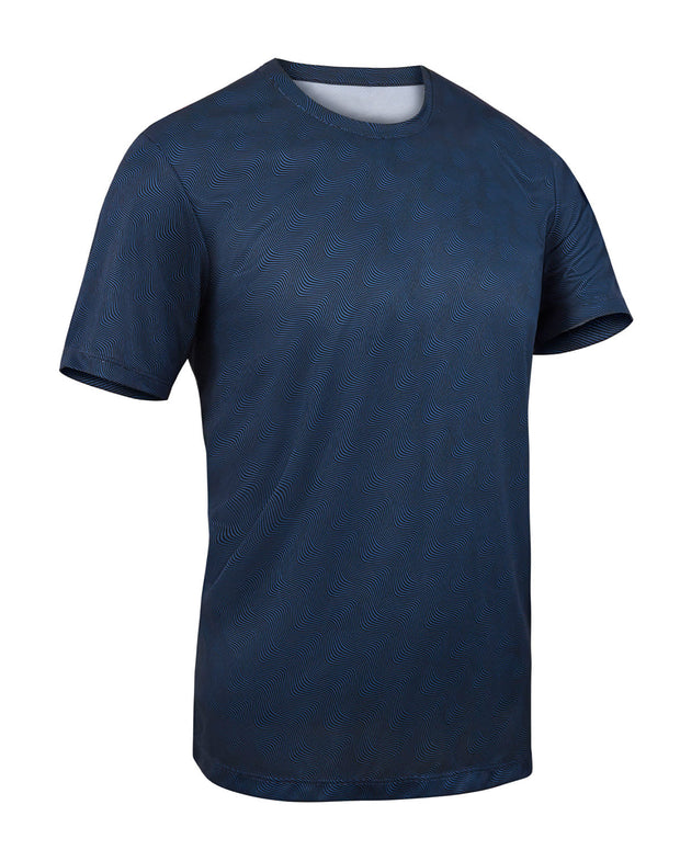Camiseta deportiva masculina semiajustada de secado rápido#color_517-estampado-ondas-azul