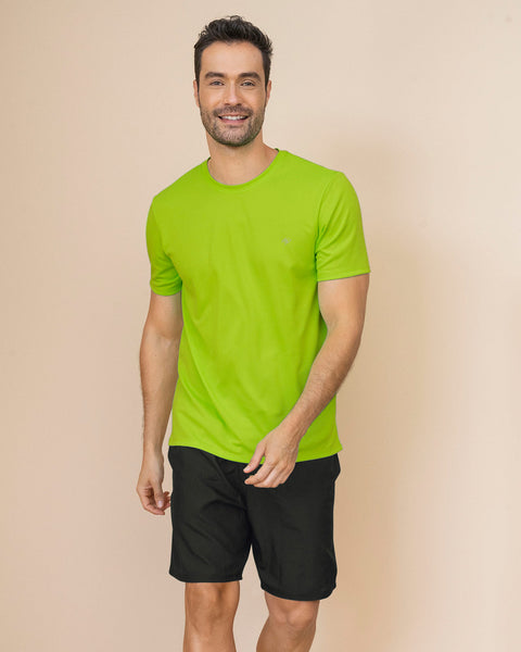 Camiseta deportiva masculina semiajustada de secado rápido#color_602-verde-neon