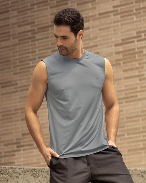 Camiseta manga sisa deportiva y de secado rápido para hombre#color_737-gris-claro