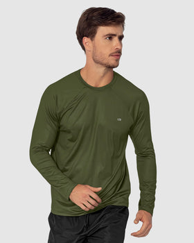 Camiseta deportiva masculina manga larga con protección UV#color_604-verde-oscuro