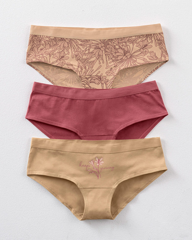 Paquete x 3 panties estilo hipster en algodón#color_s44-dorado-medio-terracota-estampado
