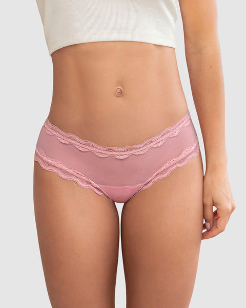 Panty cachetero en tul con toques de encaje suave al tacto#color_348-rosado-medio