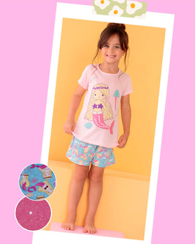Pijama corta niña sirenas#color_301-rosado