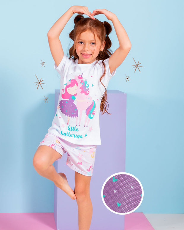 Pijama niña short + camiseta bailarina cool & dry#color_000-blanco