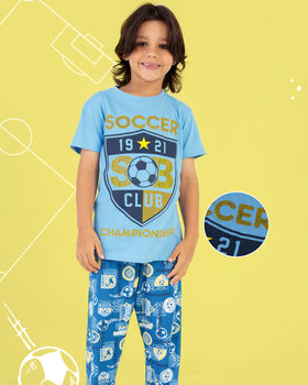 Pijama larga niño soccer championship#color_547-azul-medio-estampado
