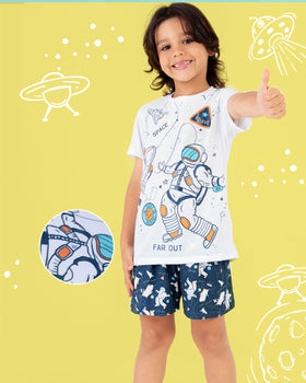 Pijama corta niño astronauta estampado#color_024-azul-oscuro