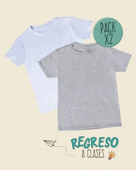 Pack x2 camisetas manga corta infantil Cool & Dry#color_968-surtido-blanco-gris