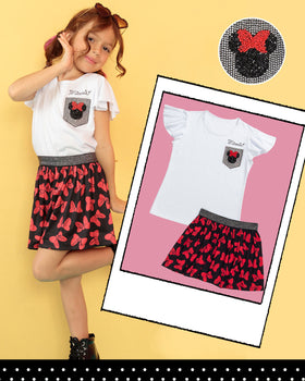 Conjunto niña camiseta y falda minnie#color_302-blanco-rojo