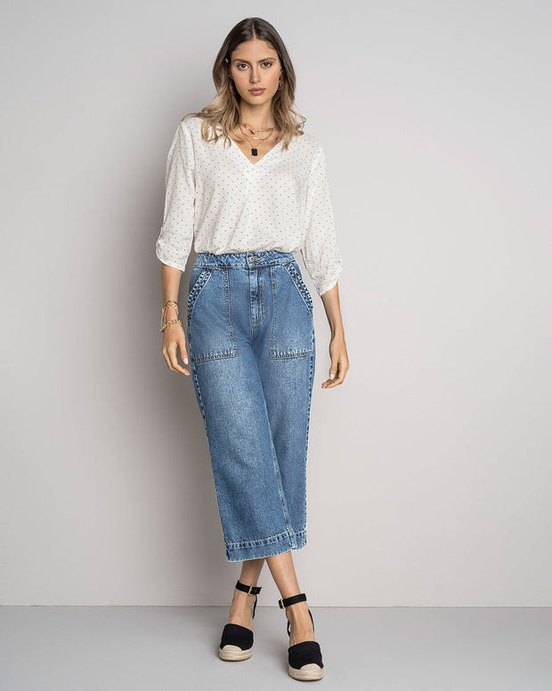 Blusa manga 3/4 con charretera no funcional