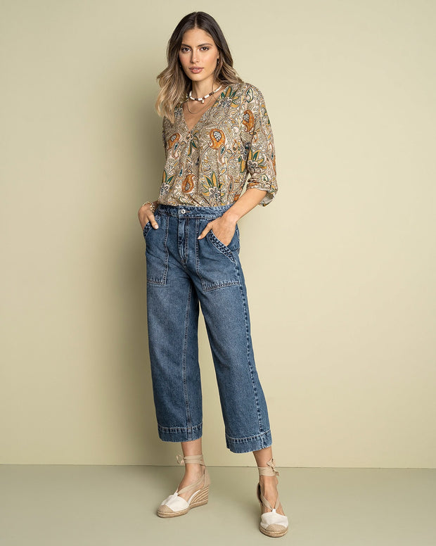 Blusa manga 3/4 con charretera no funcional