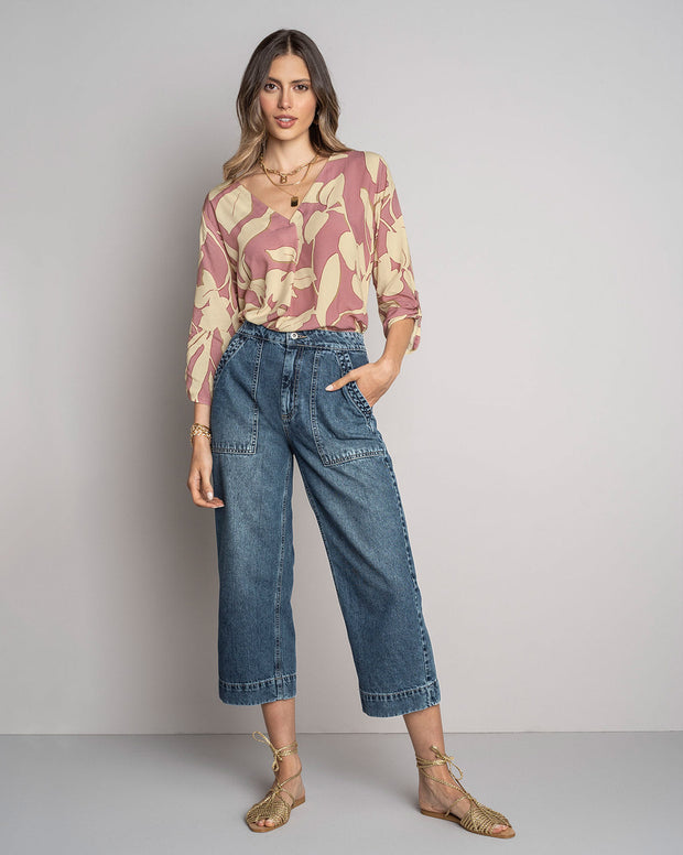 Blusa manga 3/4 con charretera no funcional