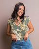 Camiseta manga corta con cuello en v para mujer#color_020-flores-verde