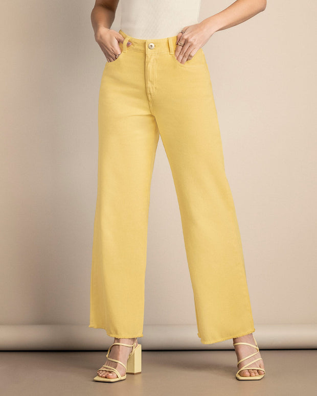 Pantalón tiro alto bota amplia#color_106-amarillo