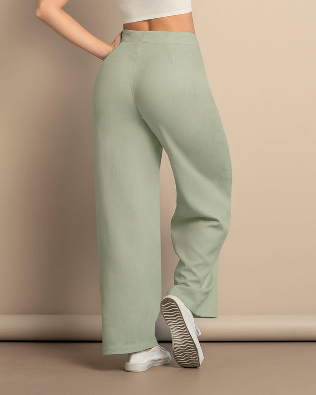 Pantalón de tiro alto con cintura ajustada#color_601-verde