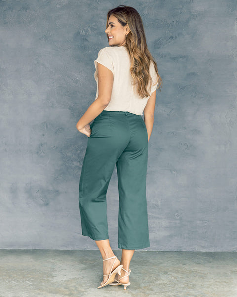 Pantalón bota amplia tiro alto#color_604-verde-jade