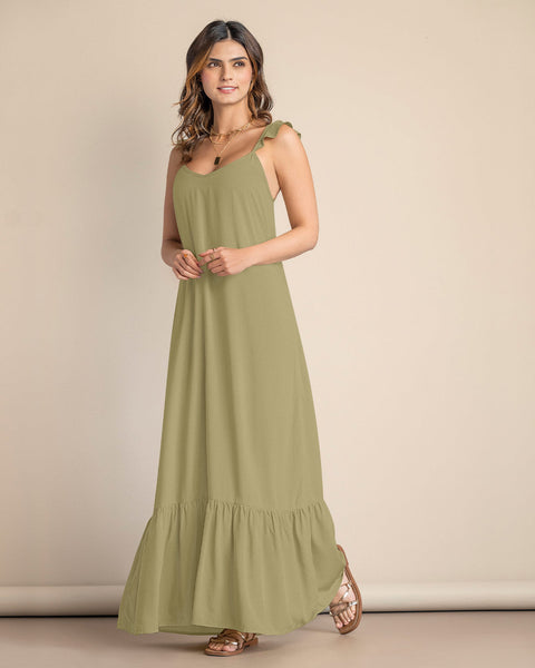 Vestido largo con boleros en hombros#color_249-verde