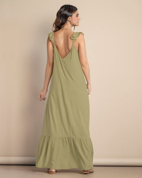 Vestido largo con boleros en hombros#color_249-verde