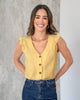 Blusa manga sisa con perilla funcional y detalle de bolero en hombros#color_107-amarillo-claro