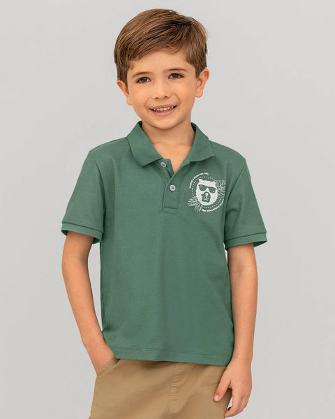 Camiseta tipo polo con perilla funcional para niño#color_198-verde-oliva