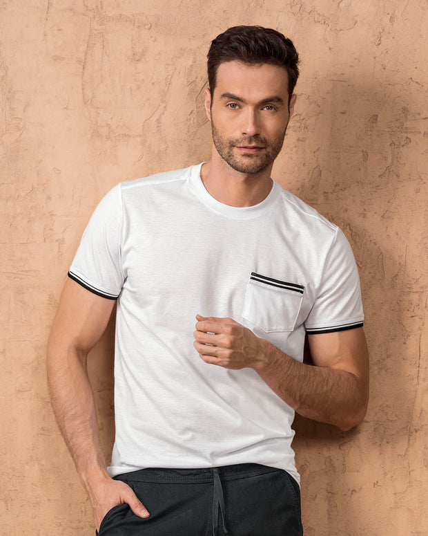 Camiseta manga corta con puños tejidos#color_000-blanco
