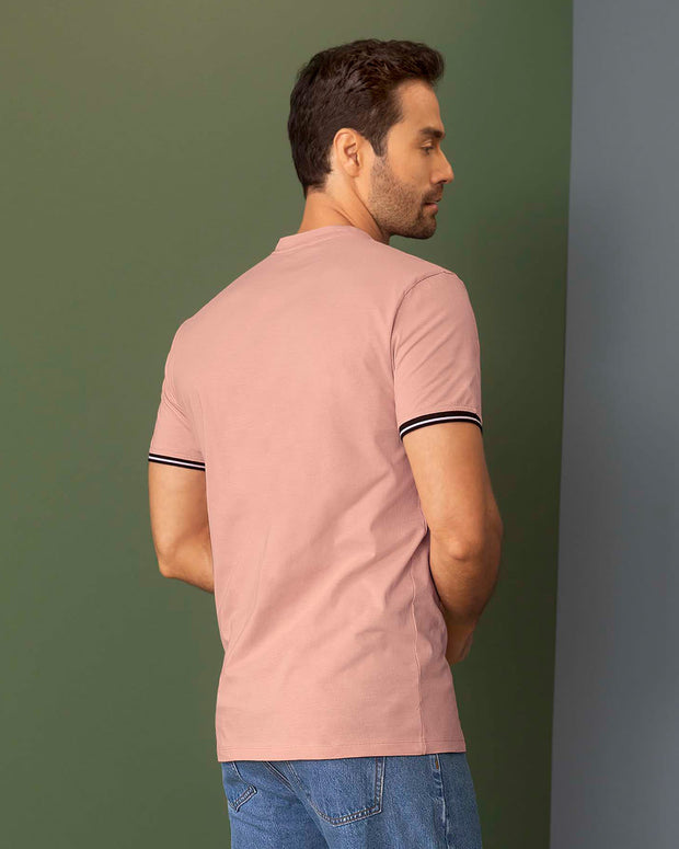 Camiseta manga corta con puños tejidos#color_180-palo-de-rosa-medio