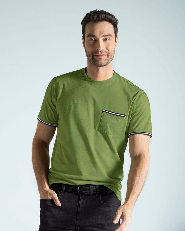 Camiseta manga corta con puños tejidos#color_198-verde-pradera