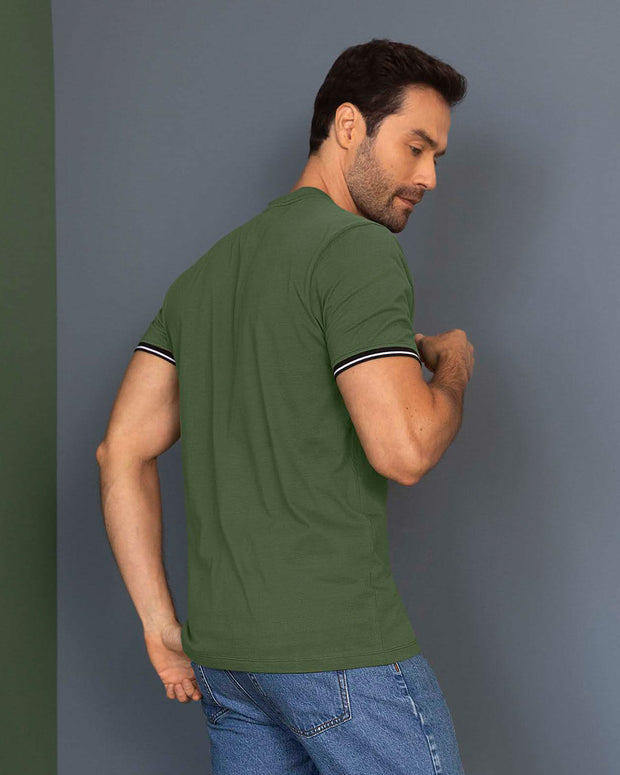 Camiseta manga corta con puños tejidos#color_611-verde