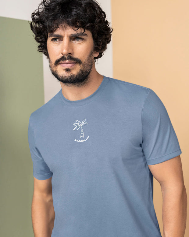Camiseta manga corta con estampado localizado y cuello redondo#color_501-gris-claro
