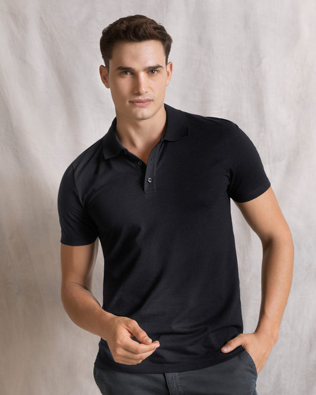 Camiseta tipo polo con perilla funcional con puños y cuello tejido#color_700-negro