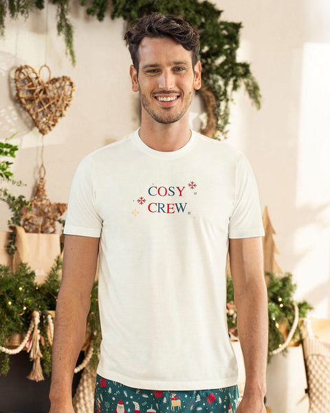 Camiseta manga corta de pijama navidad para hombre#color_165-marfil-estampado