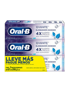 Crema Dental Anticaries Con Flúor Pack X3 Unidades Oral-B 3D White Brilliant Fresh#color_001-3d-white