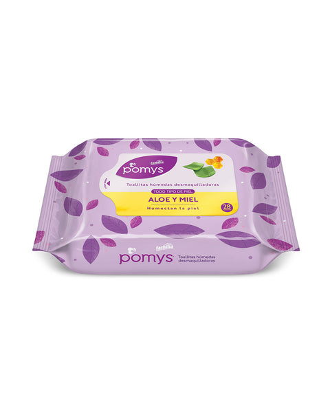 Toallitas húmedas desmaquilladoras pomys de aloe y miel x 28 unidades#color_aloe-y-miel